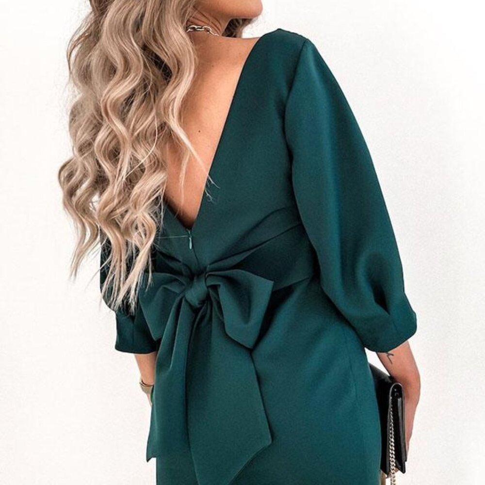 Lilipretty Cute Collab Bowknot Decor V-Back Cocktail Party Green Dress